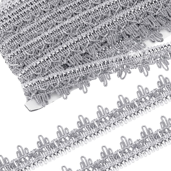 15 Yards Metallic Lace Trim Silver Embroidered Edge Ribbon Applique Gimp Woven Fringe Tassel Edging Trimmings for Sewing Christmas Home Wedding
