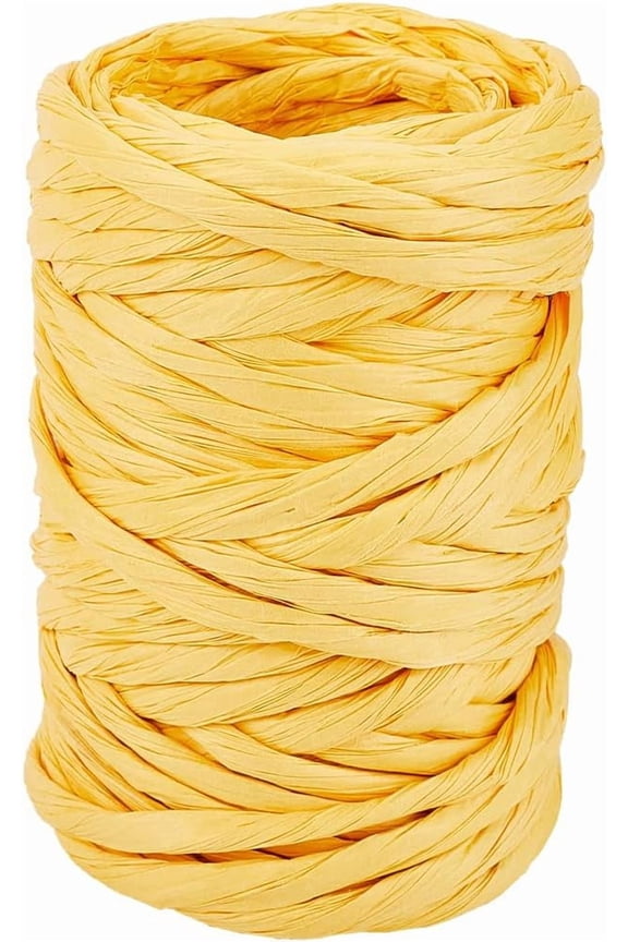 15 Yards Raffia Paper Twine Ribbon Yellow Kraft Packing String Craft Rope Gift Wrapping Paper Cord Rolls for DIY Flower Basket Christmas Valentine's Day Birthday Wedding Decor for DIY