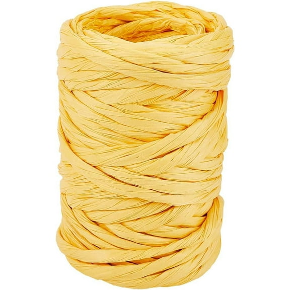 15 Yards Raffia Paper Twine Ribbon Yellow Kraft Packing String Craft Rope Gift Wrapping Paper Cord Rolls for DIY Flower Basket Christmas Valentine's Day Birthday Wedding Decor 1roll