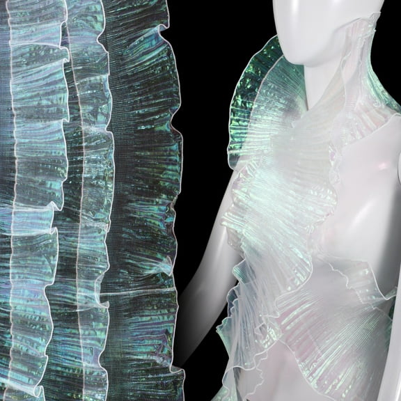 15 Yards Ruffle Trims, Iridescent Wide Lace Trims for Sewing, Organza Pleated Chiffon Trims, Gauze Fabric Trims, Halloween DIY Craft Materials, Gradient Wave Pleated Tulles