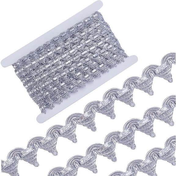 15 Yards Silver Braid Trim 3/4 Inch Width Metallic Gimp Fringe Lace Trim Venice Ribbon Edge with Sequins Triangle Woven Trimming Craft Sewing Garment Accessory for Wedding Costume