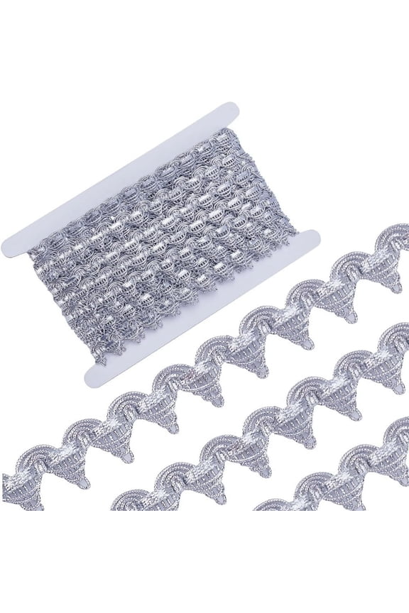 15 Yards Silver Braid Trim 3/4 Inch Width Metallic Gimp Fringe Lace Trim Venice Ribbon Edge with Sequins Triangle Woven Trimming Craft Sewing Garment Accessory for Wedding Costume 1card