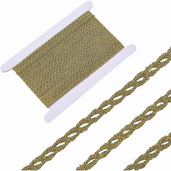 15 Yards Small Lace Trim Golden Gimp Braid 0.19 inch Metallic Braid Lace Trim Gold Silk Woven Fabric Centipede Ribbon for Sewing Costume DIY Crafts Upholstery Curtain Golden
