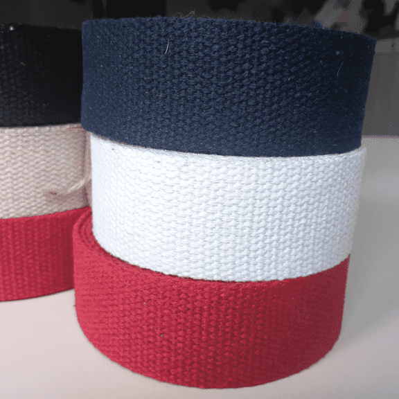 15 Yards Total Cotton Webbing Strap Set  Dream Trimming Goods 1.5 Inch Heavy Cotton Webbing, White Red Navy Blue (3 x 5 Yards) for Bags, Belts & Sewing Crafts