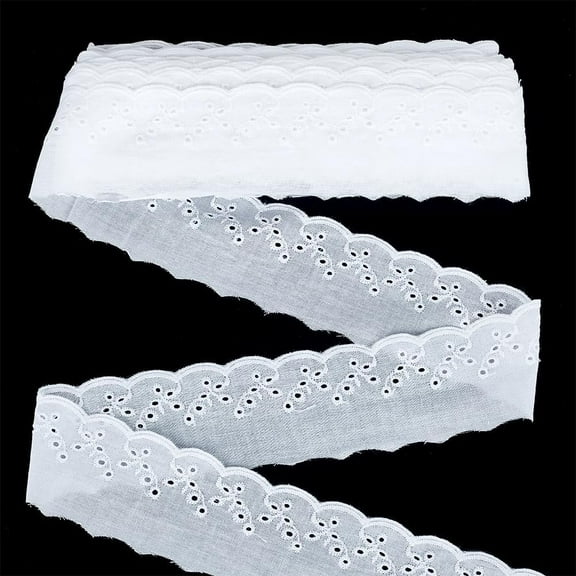 15 Yards White Cotton Eyelet Lace Trim with Floral Embroidery for Sewing Decoration & Crafts