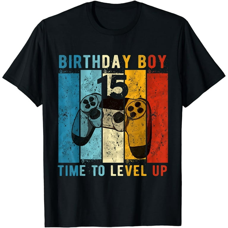 15 Year Old Birthday Boy 15 Time to Level Up 15th Birthday T-Shirt