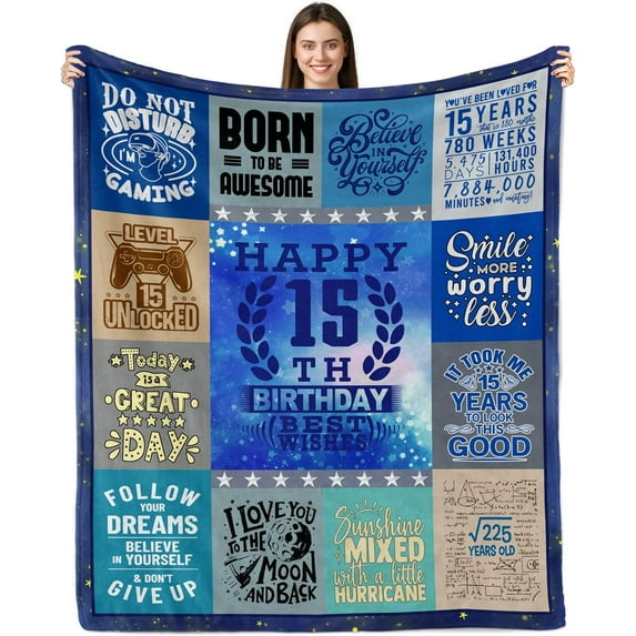 15 Year Old Boys Gifts for Birthday Blanket 50"x60", 15th Birthday Gifts for Boys, Gifts for 15 Year Old Boys, Quinceanera Gifts, 15th Birthday Decorations for Teen Girls Boys Throw Blanket