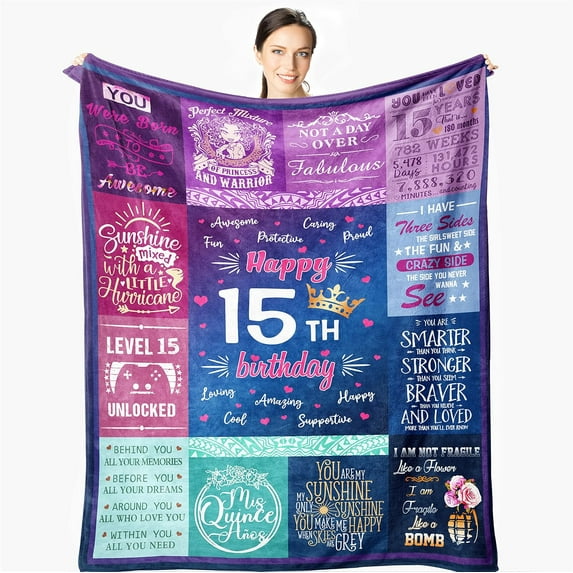 15 Year Old Girl Gifts for Birthday - Quinceanera Gifts Blanket - Gifts for 15 Year Old Girls 50"x40" - 15th Birthday Gifts for Teen Girls - 15th Birthday Decorations for Girls Gift Ideas