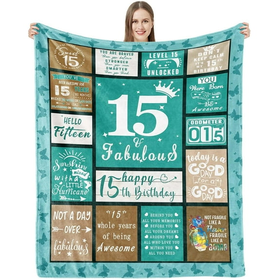 15 Year Old Girl Gifts Happy 15th Birthday Decorations Gifts for Girls Boys Quinceanera Gifts for 15 Year Old Girl Birthday Ideas 2008 15 Yr Old Bday Blankets 60"X50" for Teen Girl Sister