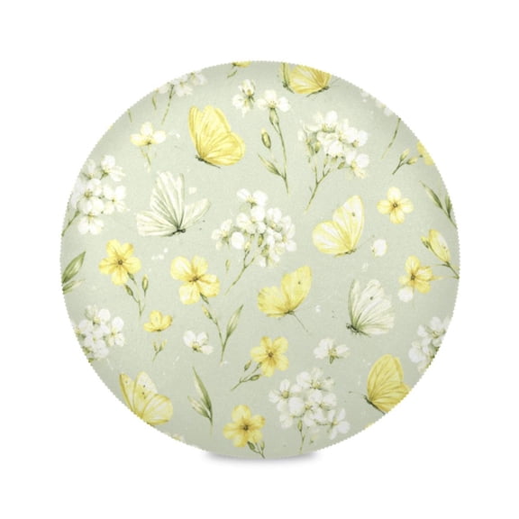 15" Yellow Floral Printed Round Placemats Set of 1 Heat Resistant Table Mat for Kitchen for Party Deco