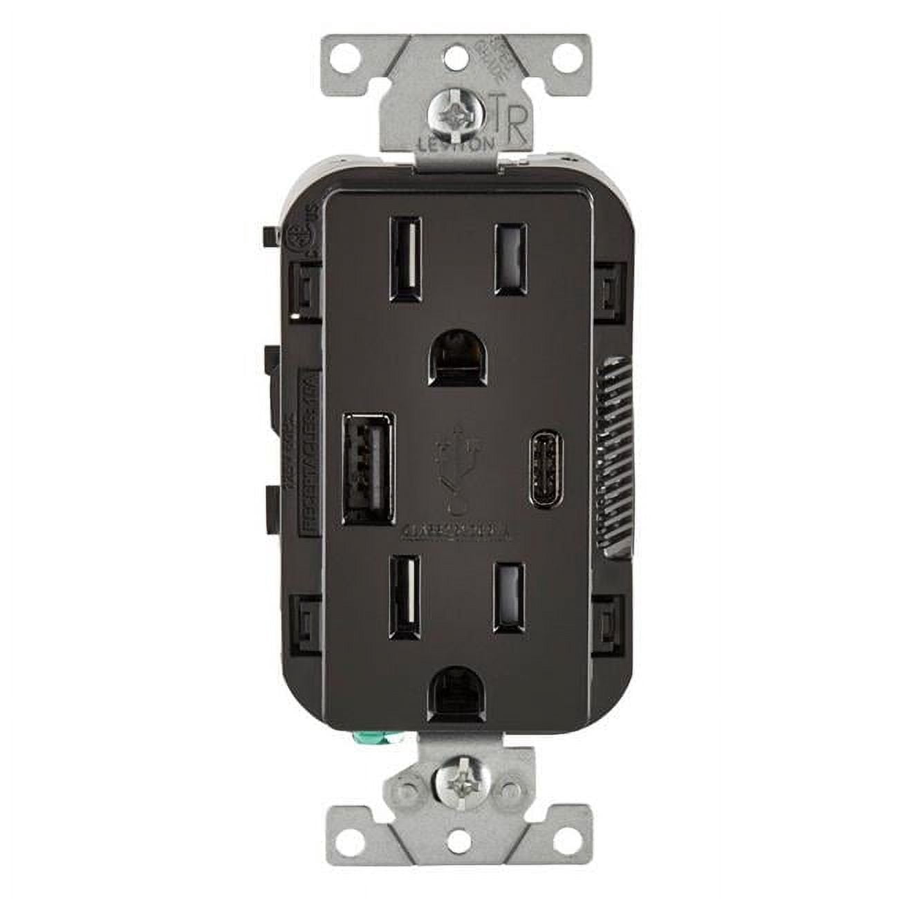15 amp 125 V Black Outlet & USB Charger - Nema 5-15R