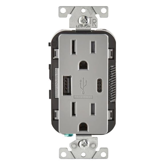15 amp 125 V Gray Outlet & USB Charger - Nema 5-15R