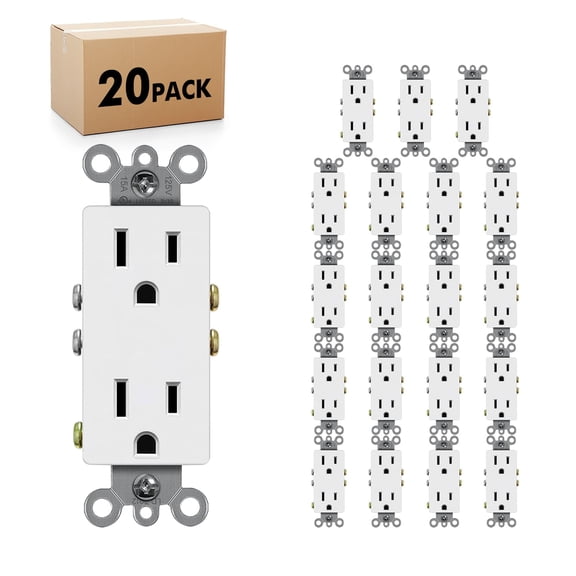 15 amp Decorator Receptacle Outlet, Standard Decorative Wall Outlet, 15A/125V, Non-Tamper Resistant, Grounding UL Listed White (15A Outlet Without wallplates 20pack)
