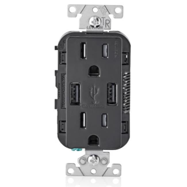15 amps 125V Decora 5-15R Duplex Outlet & USB Charger, Black
