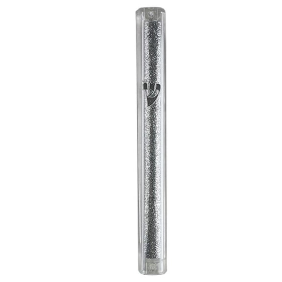15 cm Plastic Mezuzah Case with Glitter Stones, Clear & Silver
