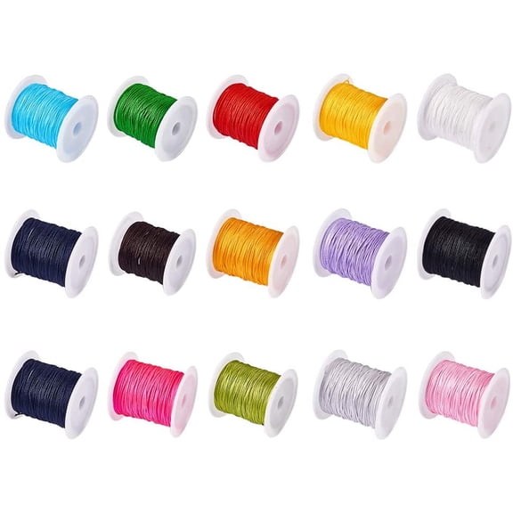 15 colors 0.8mm Rattail Satin Nylon Trim Cord Chinese Knot Kumihimo String 15 x 11 yard
