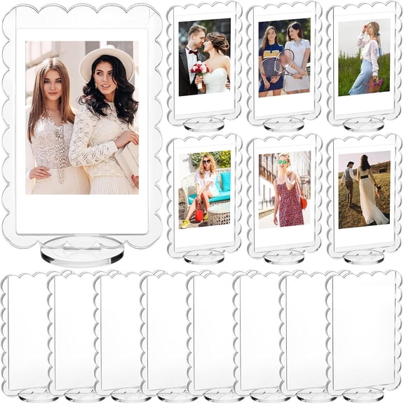 15 count 2x3inch Photo Frame with Base Photo Display Mini Picture Frames Double Sided Desktop Display Vertically for Film Mini Picture Ornaments (Clear,Lace)