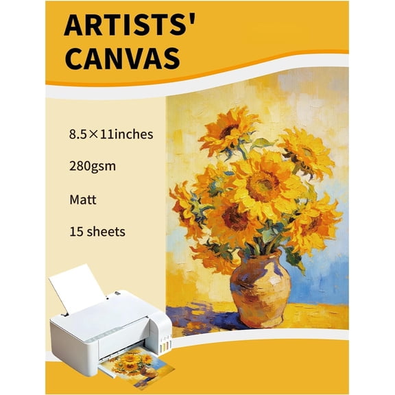 15 count Canvas Printer Paper for Inkjet Printers, 8.5x11 Inch Bright White 280gsm Printable Fabric Sheets -Resistant, Print with Glossy Side for Photo Art Sketch Printing