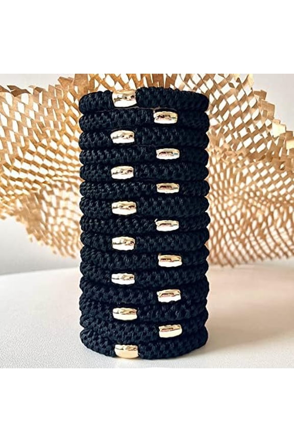 15 count Hair Tie Bracelet,Hair Ties For Women Men,Ponytail Holders For Thick Hair, Stretchy No No Crease Hair Bands (Black)