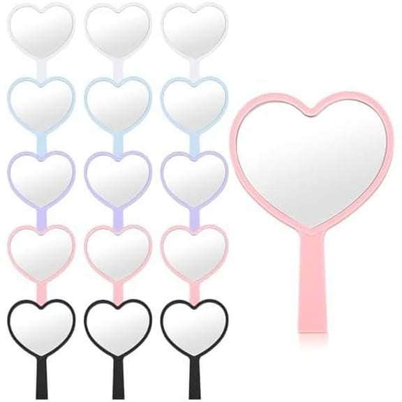 15 count Heart Shaped Handheld Mirrors Valentines Gifts Small Heart Travel Makeup Plastic Hand Mirrors Bulk Gifts for Women  (Bright Color)