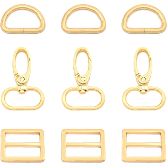 15 count Metal Swivel Snaps Hooks with D Rings and Tri-Glides Slide Buckles for Key Lanyard Purse Bag Straps Collars DIY Sewing Hardware Craft (1 inch, )