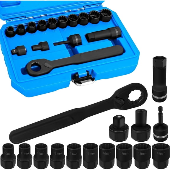 15 count Pass Through Socket Set, Metric Socket Set, Sockets, Bits, Accessories and 3/8-Inch Drive Adapter Master Socket Kit, Go Through Reversing Ratchet, Extension bar Deep Socket Wrench