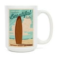 thumbnail image 1 of 15 fl oz Ceramic Mug, Bethany Beach, Delaware, Life is a Beautiful Ride, Surfboard, Letterpress, Dishwasher & Microwave Safe, 1 of 5