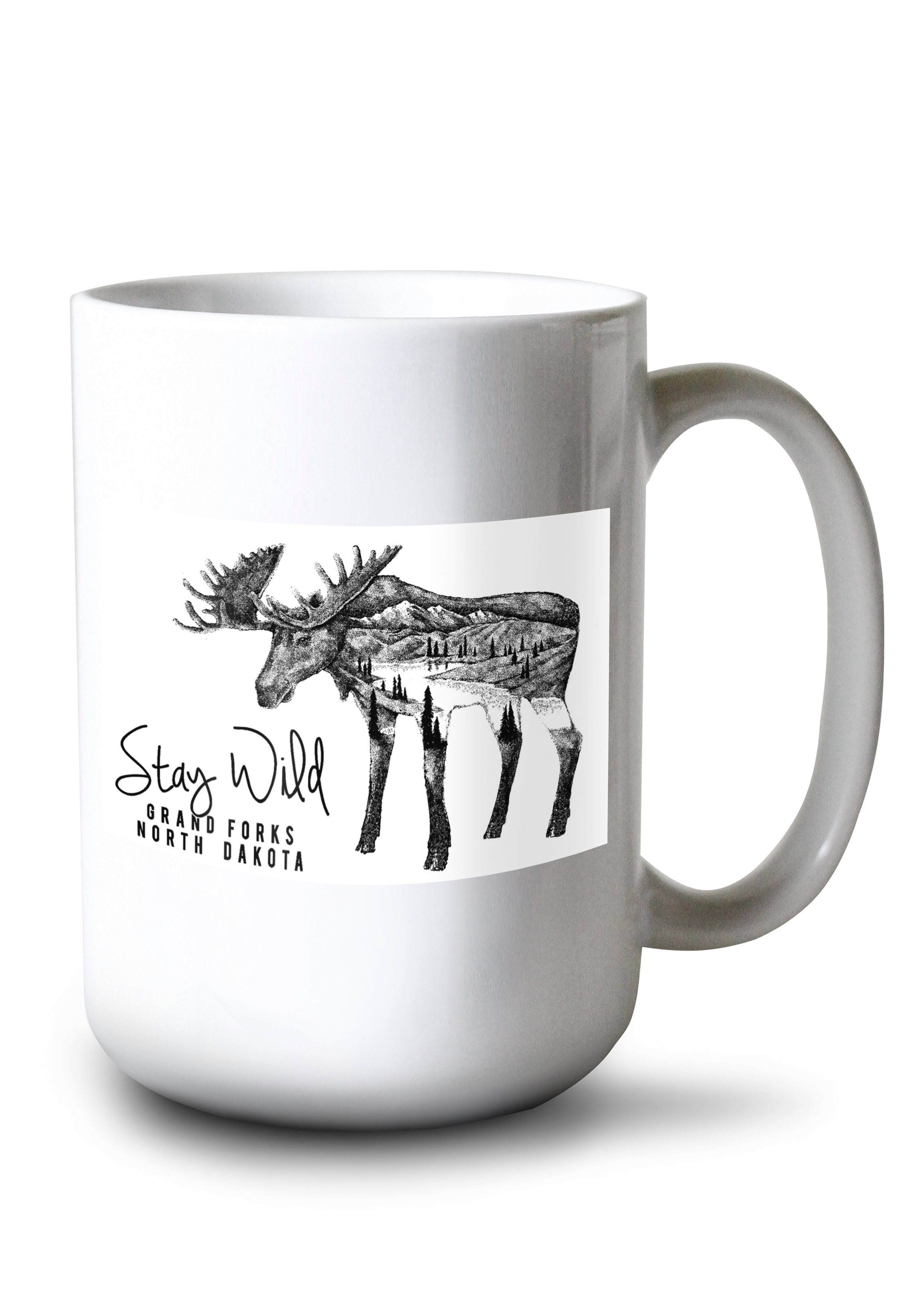 15 fl oz Ceramic Mug, Grand Forks, North Dakota, Stay Wild Moose and