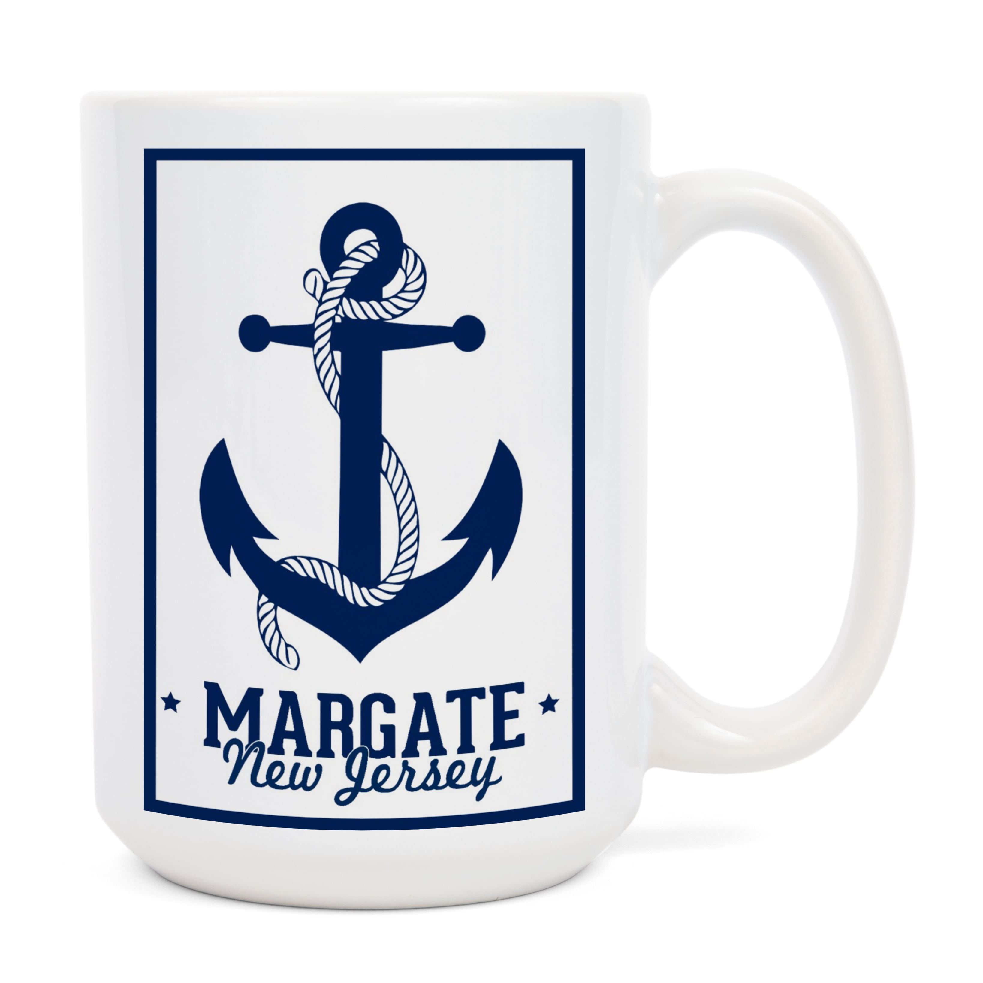15 fl oz Ceramic Mug, Margate, New Jersey, Navy Anchor Design, Dishwasher & Microwave Safe