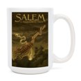 thumbnail image 1 of 15 fl oz Ceramic Mug, Salem, Massachusetts, Witch's Broom, Halloween Oil Painting, Dishwasher & Microwave Safe, 1 of 5