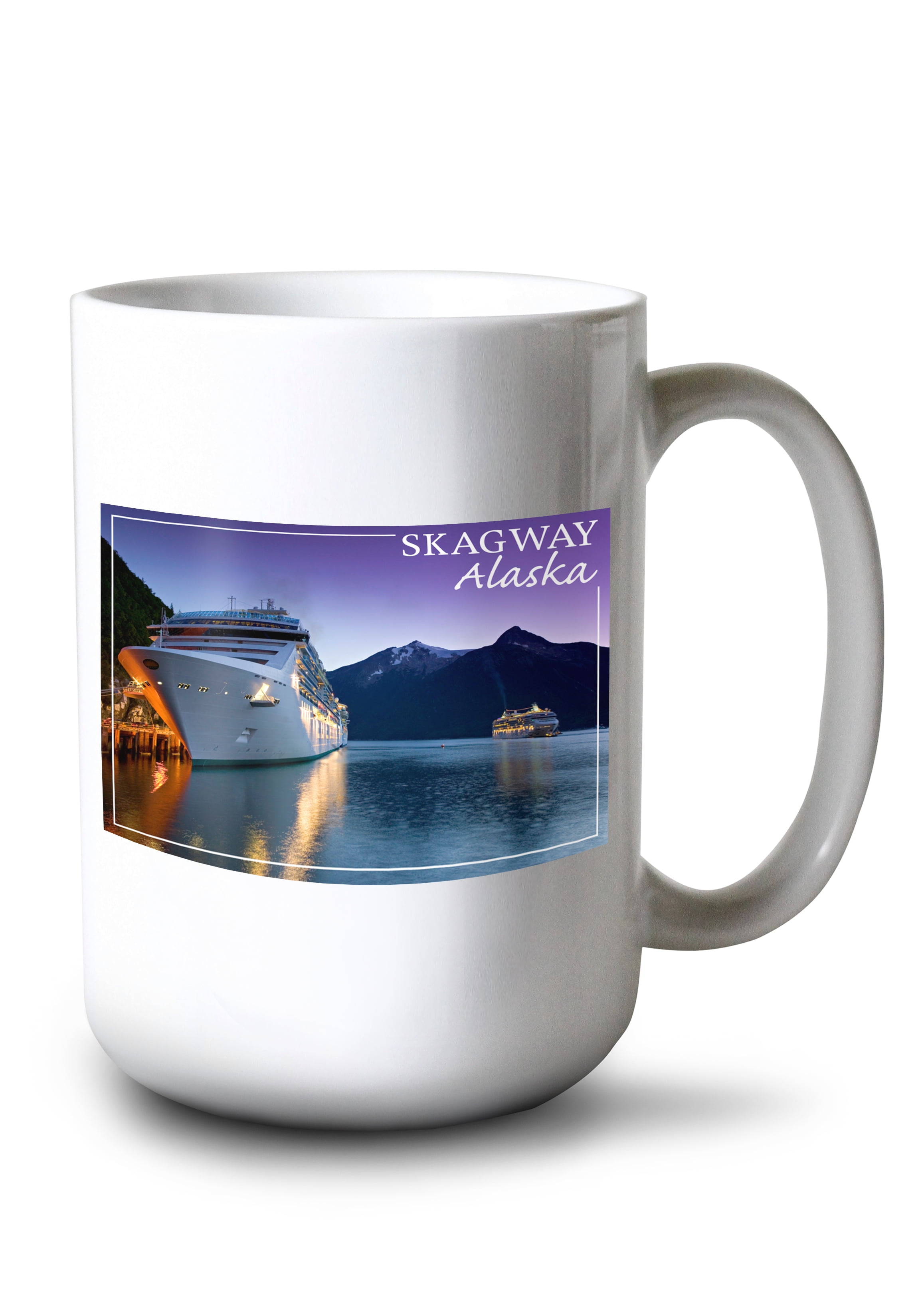 15 fl oz Ceramic Mug, Skagway, Alaska, Cruise Ship and Sunset