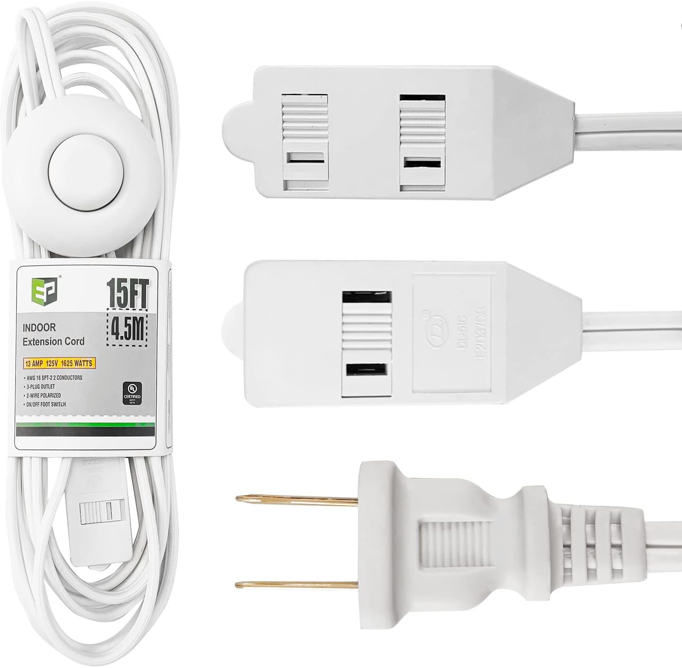15 ft Extension Cord with Foot Switch, ON/Off Switch Power Cord, 2