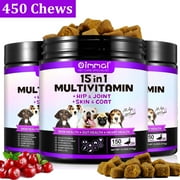 15-in-1 Dog Multivitamin Chews with Glucosamine & Probiotics,Daily Dog Health and Wellness Support, for Skin-Immunity-Gut Digestion-Joint-Heart,450 Counts,Duck Flavor