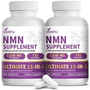 15-in-1 Liposomal NMN Supplement,2000mg per Serving,120 Day Supply,99% Pure,NAD+ NMNH Alternative with Nicotinamide Mononucleotide, Resveratrol,TMG,CoQ10,Quercetin & Glutathione,2 Bottles