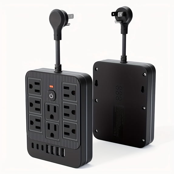 15-in-1 Surge Protector Power Strip with 8 AC Outlets, 4 USB & 3 Type-C Ports, Flat Plug Space-Saving Extension Cord for Home Office Kitchen