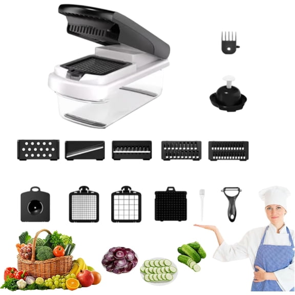 15-in-1 Vegetable Chopper with Container & Lid, Multifunctional Food Chopper, Easy Clean Veggie Cutter, Kitchen Gadget for Onion Tomato Potato(RL Black 1 PC)