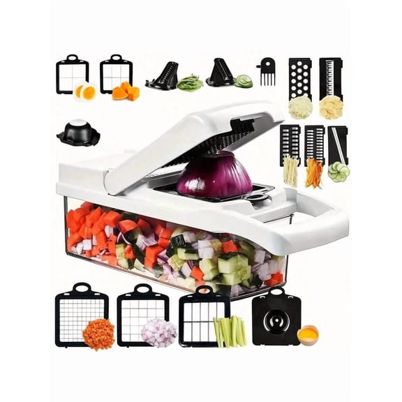 15-in-1 Vegetable Chopper Slicer, Manual Food Grater with Container, Onion Mincer, Potato Shredder, Fruit Cutter, Kitchen Gadgets & Dorm Essentials, Father's Gift