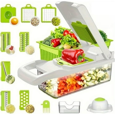 15 in 1Multifunctional Food Chopper, Kitchen Vegetable Slicer Dicer Cutter,Carrot and Garlic Chopper With Container (Green)