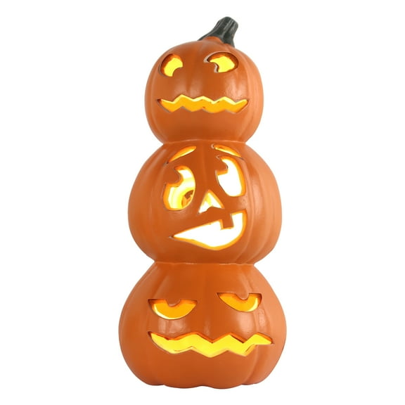 15 in 3 Tiers Jack O Lantern Ugly Face Light Up Halloween Pumpkin Lantern Indoor Outdoor Decorations