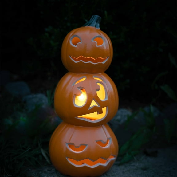 15 in 3 Tiers Jack O Lantern Ugly Face Light Up Lantern Decor Halloween Pumpkin Indoor Outdoor Decorations