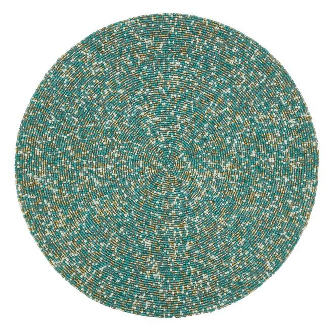 Aqua and Gold Beaded Round Placemats Set of 4