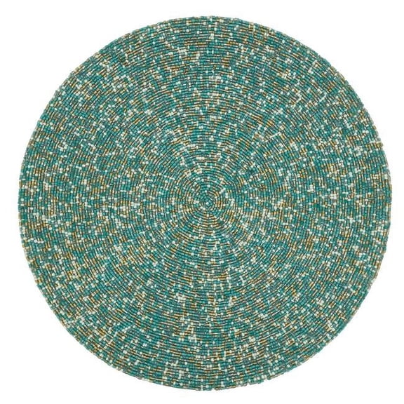15 in. Beaded Round Table Placemats, Aqua - Set of 4