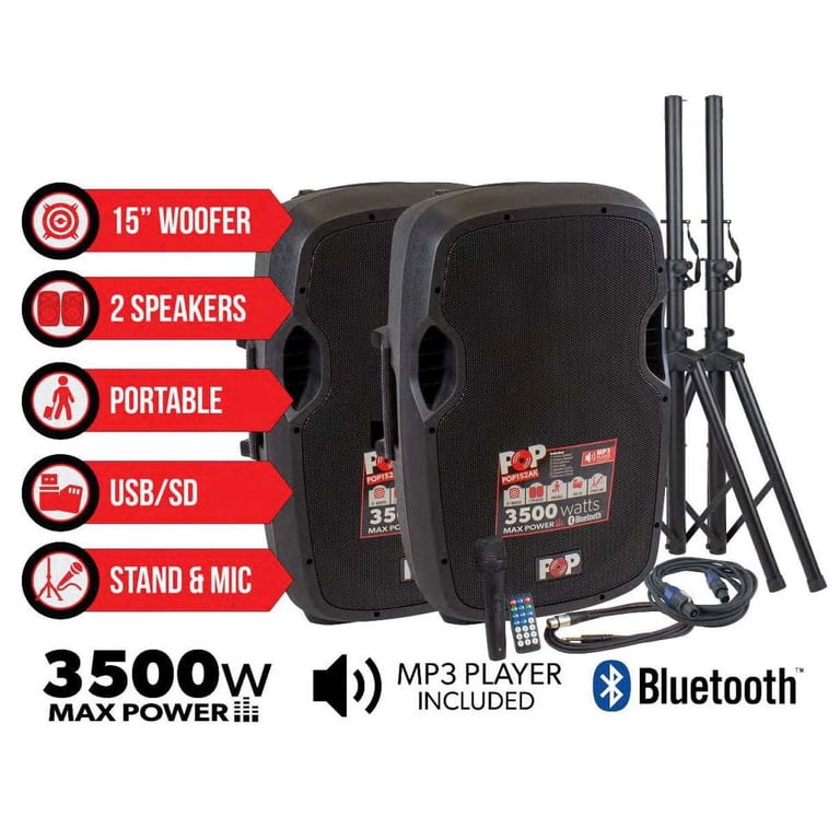 15-in Bluetooth Active And Passive Speaker Box Combo with Stands
