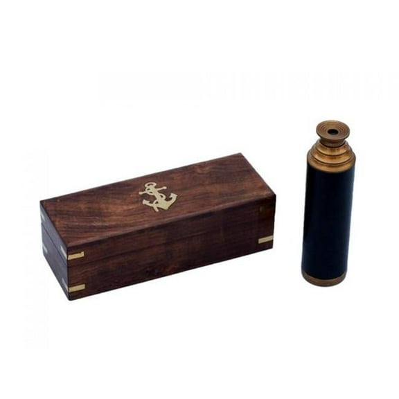 15 in. Deluxe Class Antique Brass Captains Spyglass Telescope with Leather & wood Box - Rose