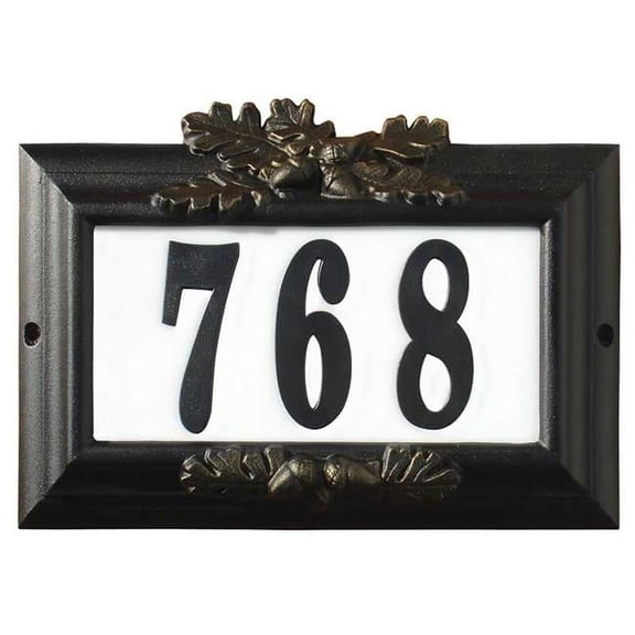 15 in. Edgewood Misty Oak Lighted Address Plaque in Black with Gold Antiquing Frame Color