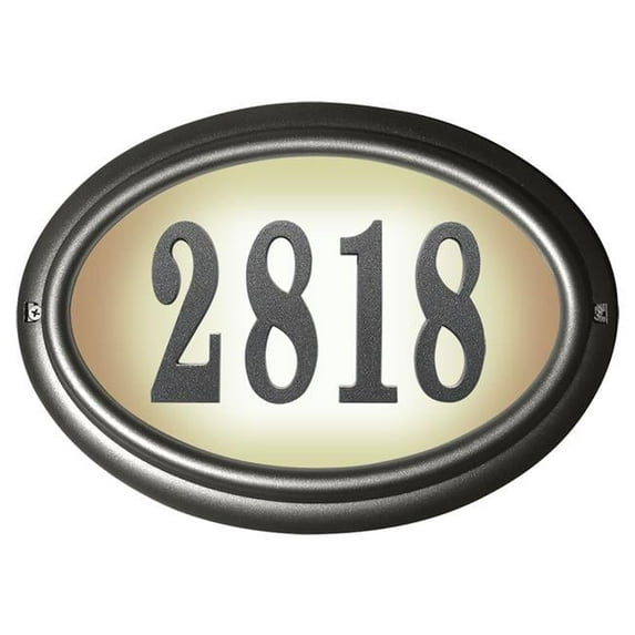 15 in. Edgewood Oval Lighted Address Plaque in Pewter Frame Color
