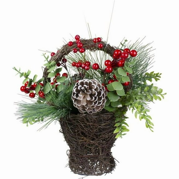 15 in. Eucalyptus Pine & Berry Artificial Christmas Grapevine Basket