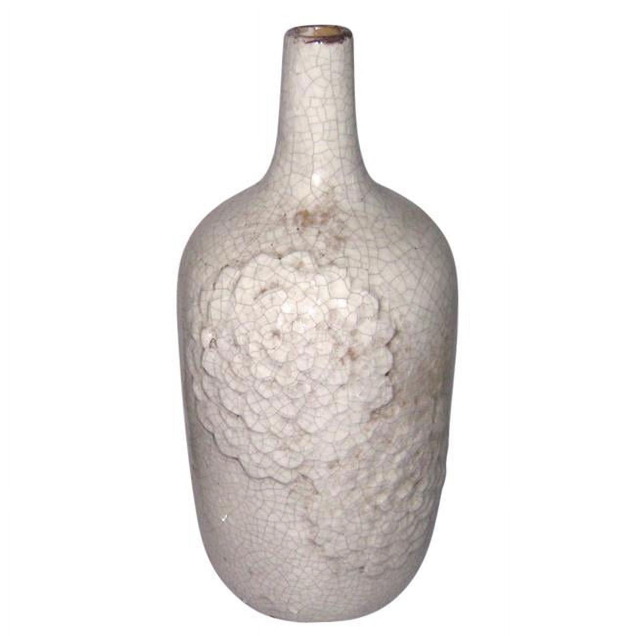 15-Inch White Ceramic Floral Pattern Vase
