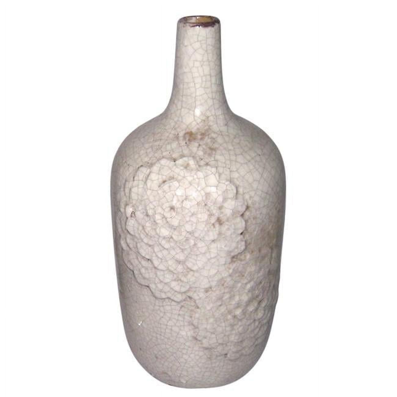 15-Inch White Ceramic Floral Pattern Vase