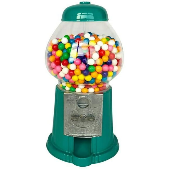 15 in. Forest Green Tall Classic Gumball & Candy Machine with Stand & Gumballs - 1 lbs